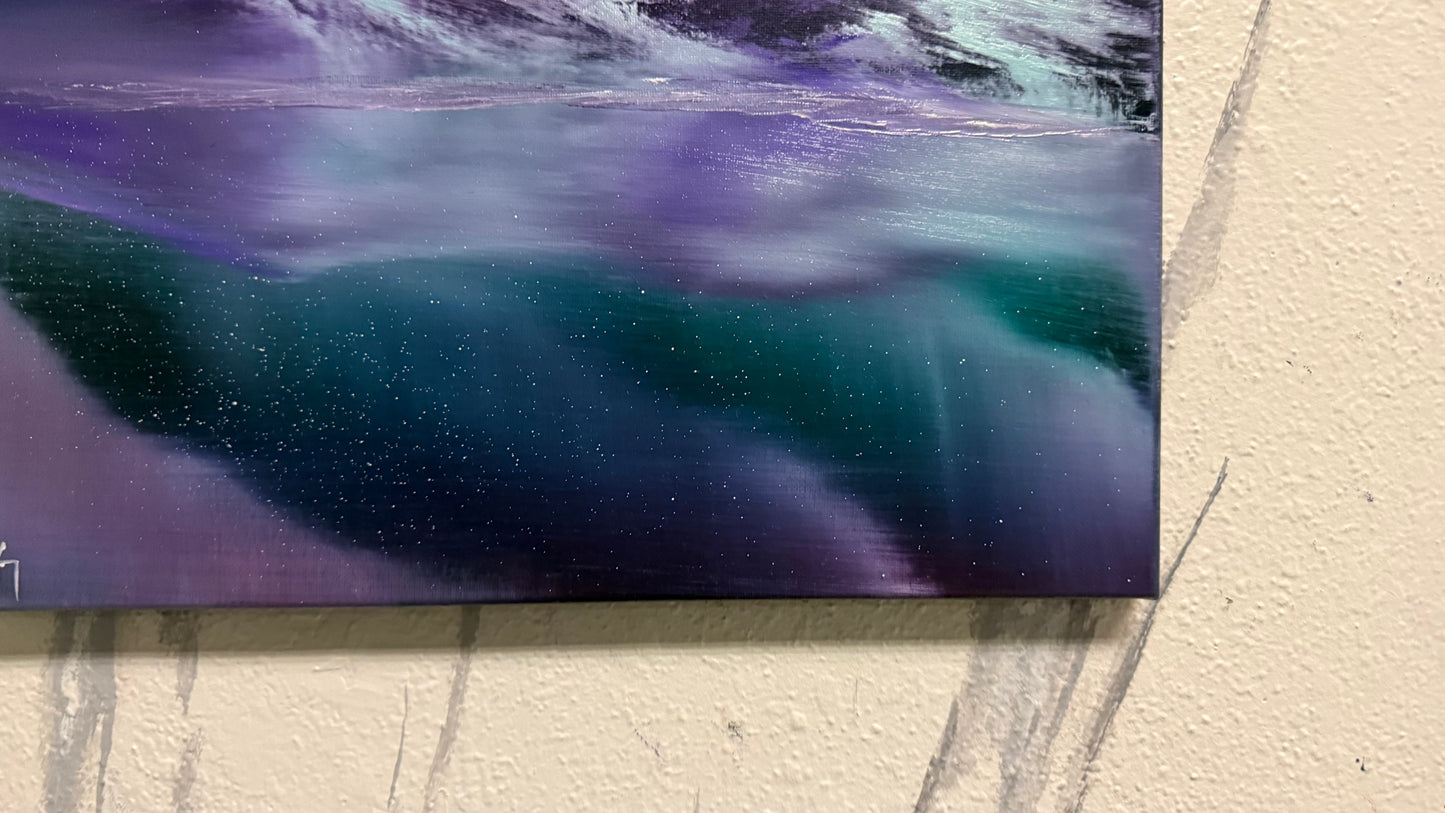 Painting #2185 - 16x20" Canvas - Aurora Mountain Landscape painted 12-13-25