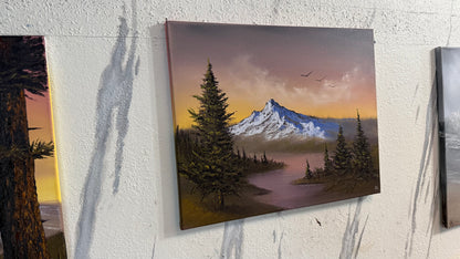 Painting #2389 - 16x20" Canvas - Sunset Mountain River Landscape painted 4-14-26