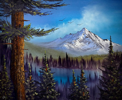 Painting #2535 - 20x24" Canvas - Mountain Lake Landscape painted 7-31-26