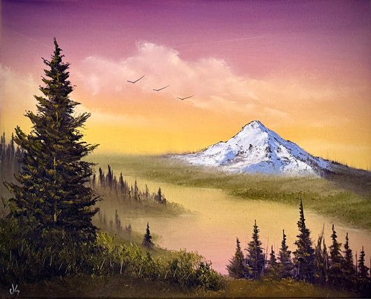 Painting #2399 - 16x20" Canvas - Mt Hood Columbia River Landscape painted 4-19-26