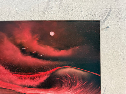 Painting #2392 - 16x20" Canvas - Blood Moon Seascape painted 4-16-26