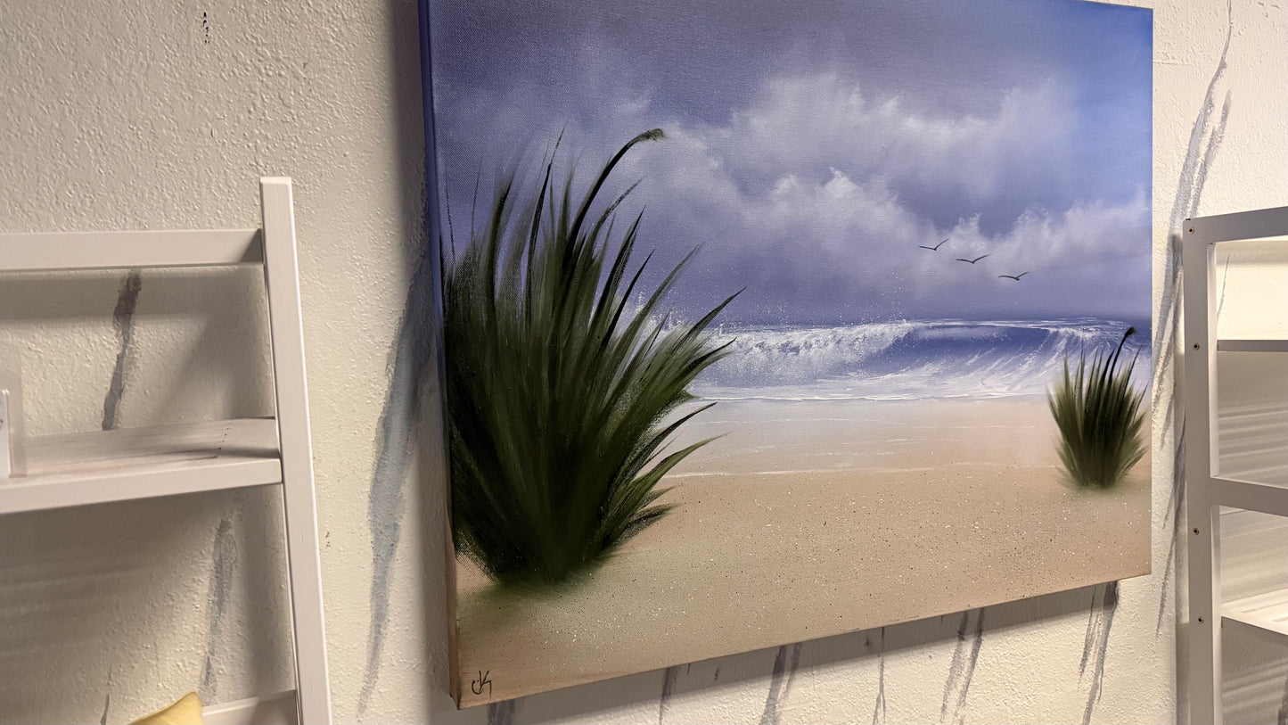 Painting #2192 - 24x30" Canvas - Dune Grass Seascape painted 12-18-25