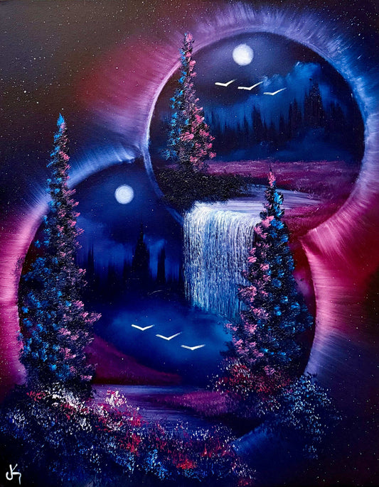 Painting #1590 - 16x20" Canvas - Double Portal Waterfall