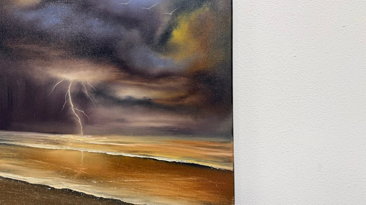 Painting #2590 - 16x20" Canvas - Lightning Thunderstorm Seascape painted 9-9-26