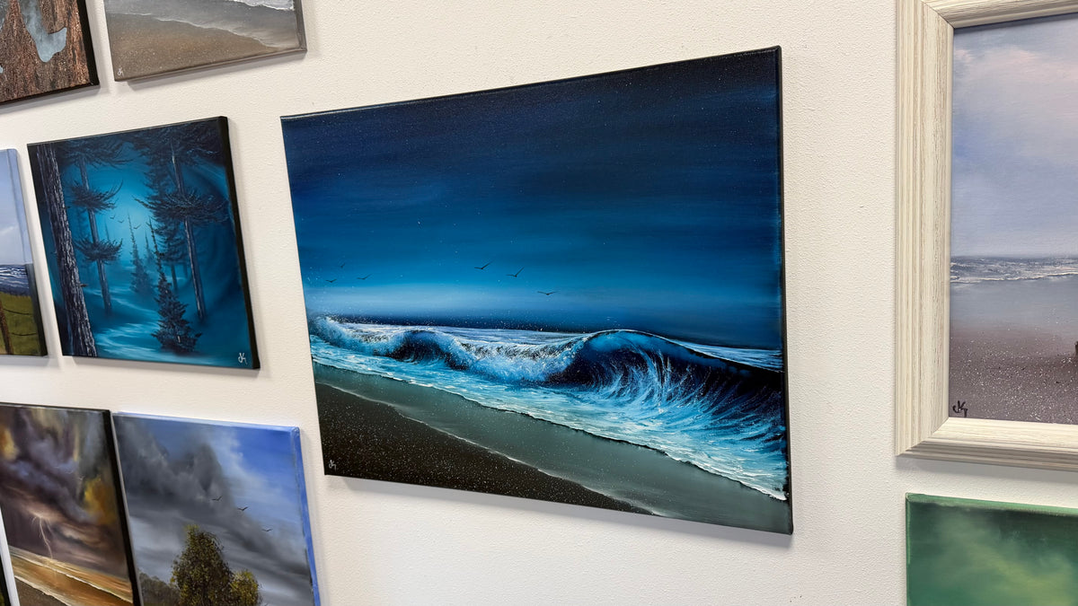 Painting #2612 - 22x28" Canvas - Dramatic Night Seascape painted 9-20-26