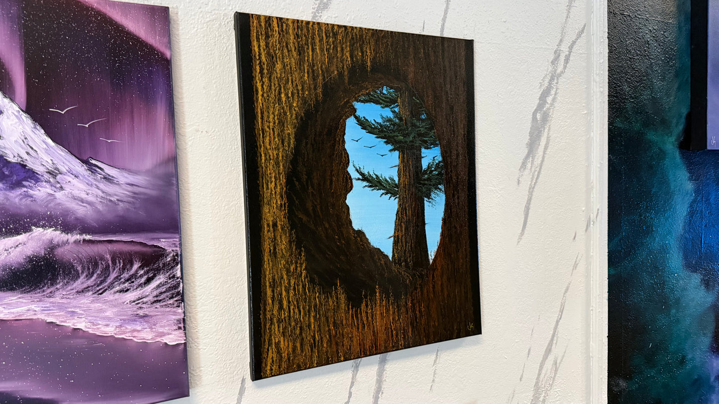 Painting #2356 - 16x20" Canvas - Acrylic Tree Bark Oval painted 3-26-26