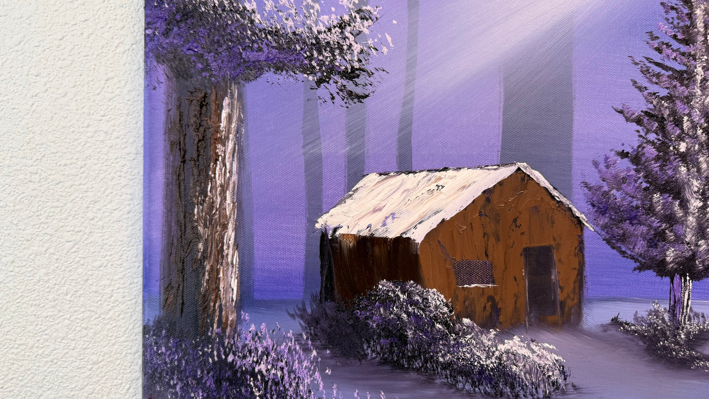 Painting #2108 - 20x24" Canvas - Cabin in the Woods painted 10-18-25