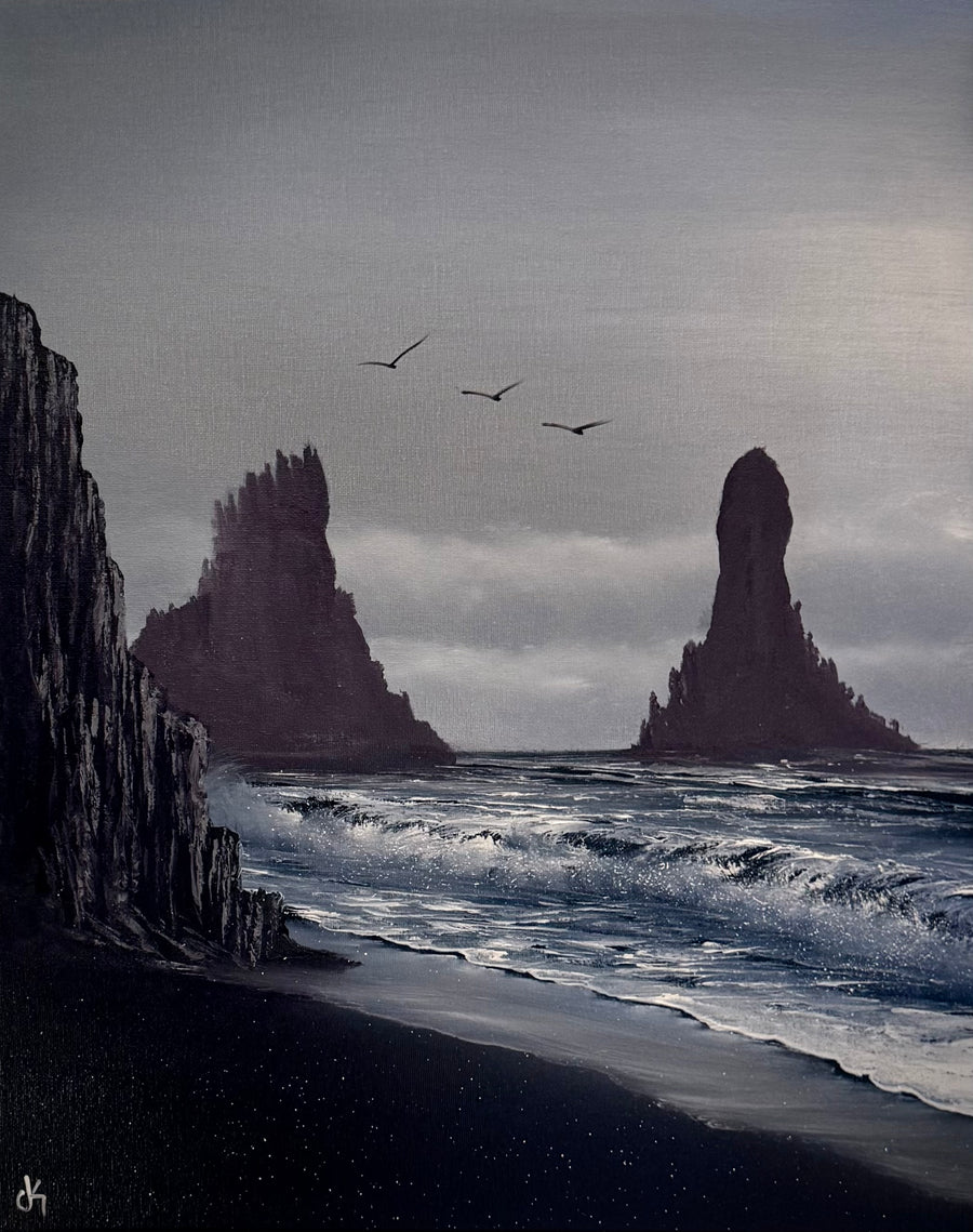 Painting #2397 - 16x20" Canvas - Icelandic Coastal Seascape painted 4-18-26