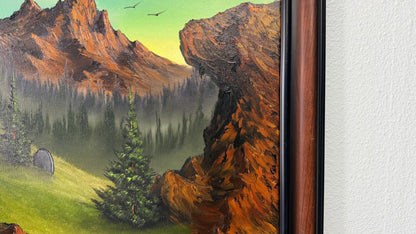 Painting #2556 - 18x24" Canvas - Framed Sunset Mountain Landscape painted 8-19-26