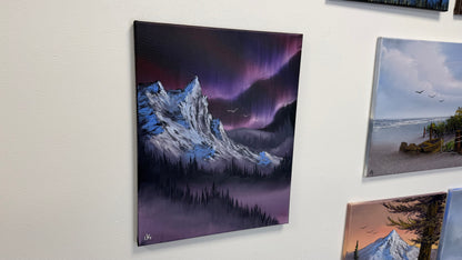Painting #2559 - 16x20" Canvas - Northern Lights Mountain Landscape painted 8-21-26