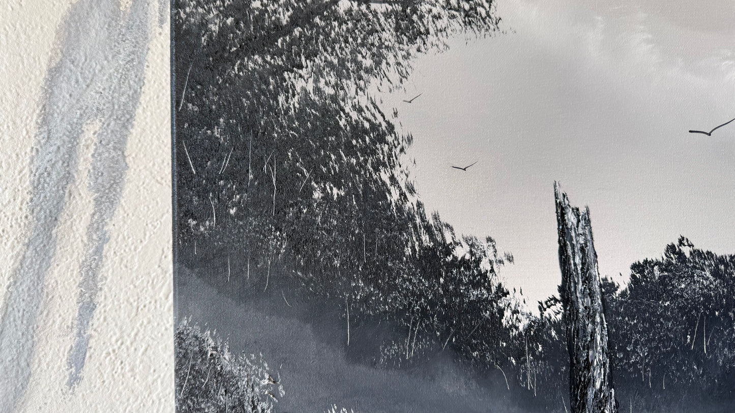 Painting #2448 - 16x20" Canvas - Fence Post Black and White painted 5-21-26