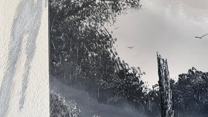 Painting #2448 - 16x20" Canvas - Fence Post Black and White painted 5-21-26