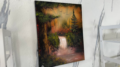 Painting #2059 - 16x20" Canvas - Autumn Waterfall Landscape painted 9-16-25