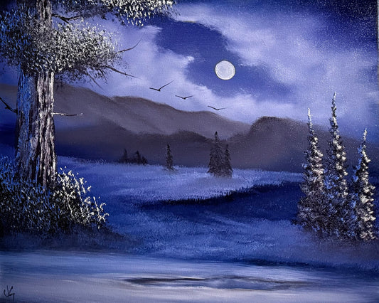Painting #2229 - 16x20" Canvas - Night Farm Landscape painted 1-9-26