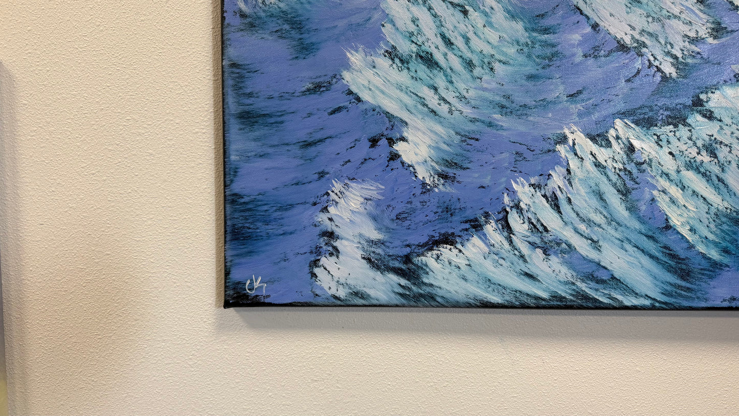 Painting #2578 - 22x28" Canvas - Dramatic Mountain Landscape with Dragon silhouette painted 9-3-26