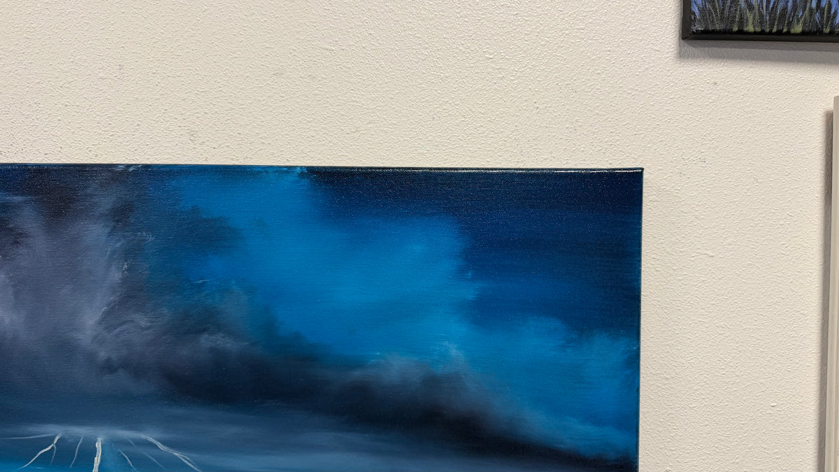 Painting #2598 - 18x24" Black Canvas - 40,000ft - Blue Cloudscape painted 9-13-26
