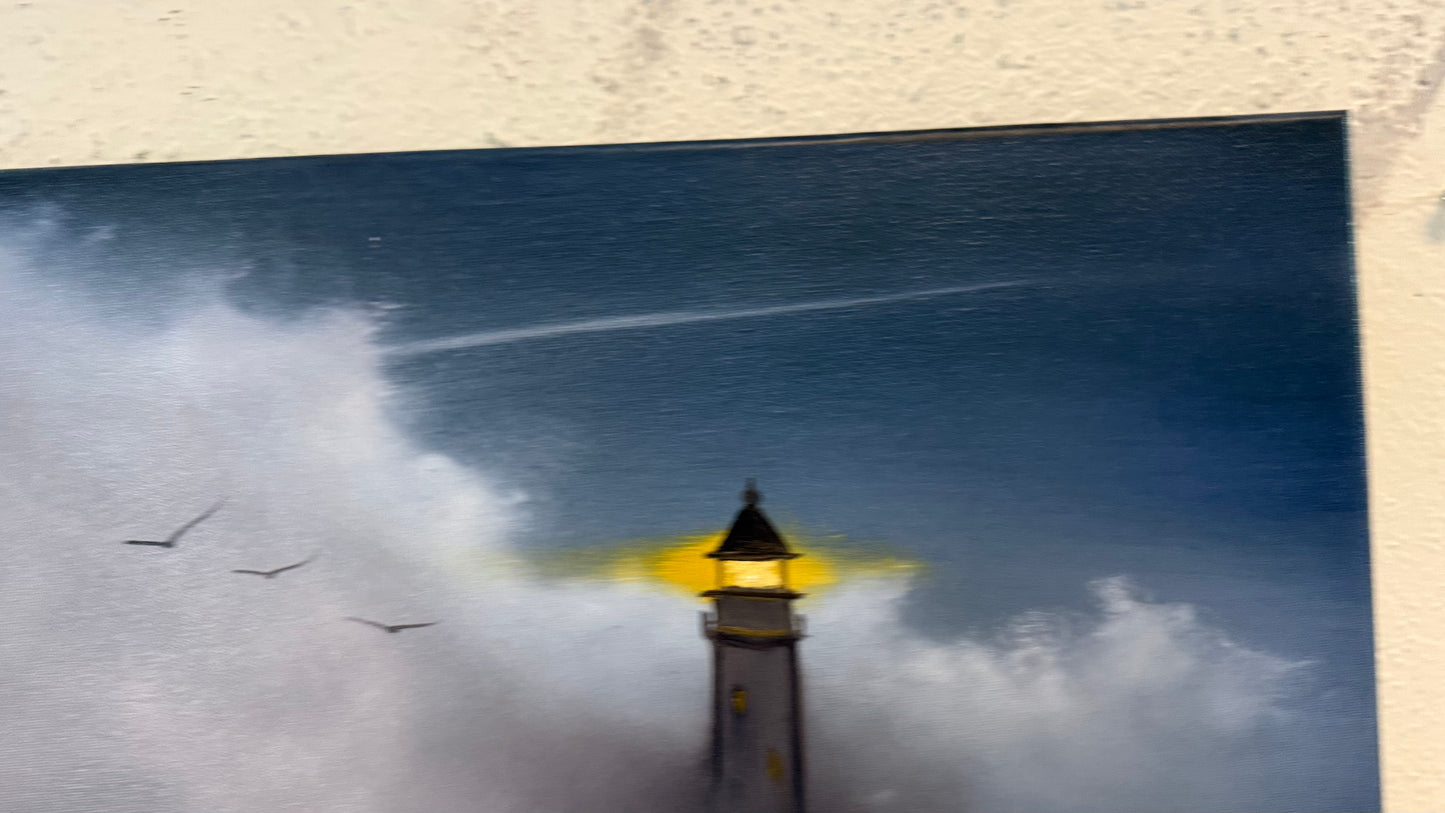 Painting #2230 - 16x20" Canvas - Lighthouse Seascape painted 1-10-26