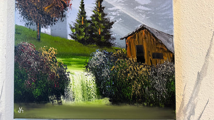 Painting #2469 - 16x20" Canvas - Forest Waterfall Landscape painted 5-30-26