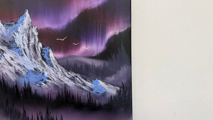 Painting #2559 - 16x20" Canvas - Northern Lights Mountain Landscape painted 8-21-26