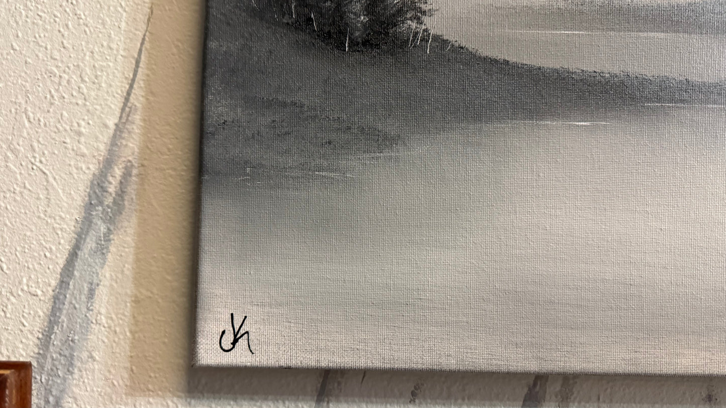 Painting #2316 - 18x24" Canvas - Black and White Winter Landscape painted 3-5-26