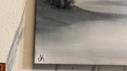 Painting #2316 - 18x24" Canvas - Black and White Winter Landscape painted 3-5-26