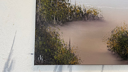 Painting #2273 - 16x20" Canvas - Cattails Seascape painted 2-6-26