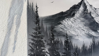 Painting #2430 - 16x20" Canvas - Black and White Mountain Landscape painted 5-6-26