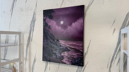 Painting #2180 - 16x20" Canvas - Full Moon Seascape painted 12-11-25