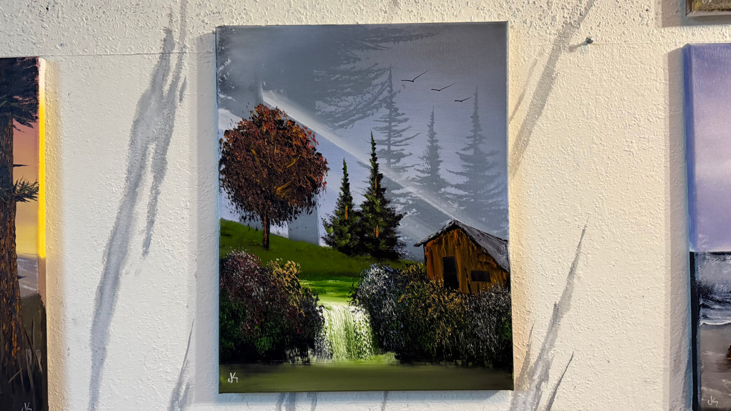 Painting #2469 - 16x20" Canvas - Forest Waterfall Landscape painted 5-30-26