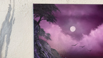 Painting #2180 - 16x20" Canvas - Full Moon Seascape painted 12-11-25