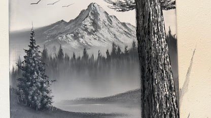 Painting #2316 - 18x24" Canvas - Black and White Winter Landscape painted 3-5-26