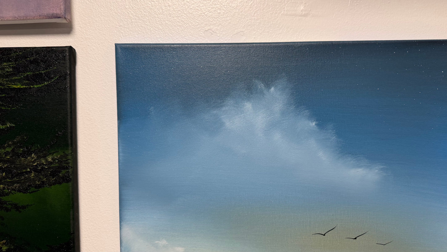 Painting #2513 - 16x20" Canvas - Sunrise Seascape painted 7-12-26