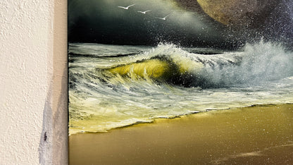 Painting #2251 - 16x20" Canvas - Full Moon Seascape painted 1-22-26