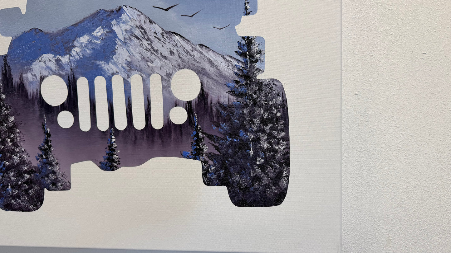 Painting #2544 - 16x20" Canvas - Jeep - Sunset Mountain Landscape painted 8-8-26