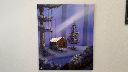Painting #2108 - 20x24" Canvas - Cabin in the Woods painted 10-18-25