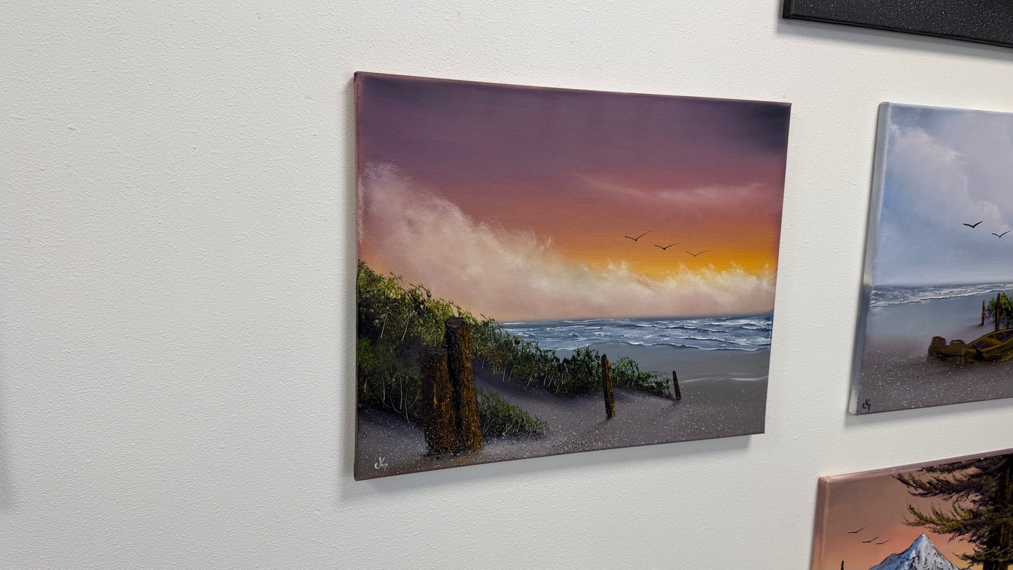 Painting #2537 - 16x20" Canvas - East Coast Surise Seascape painted 8-2-26