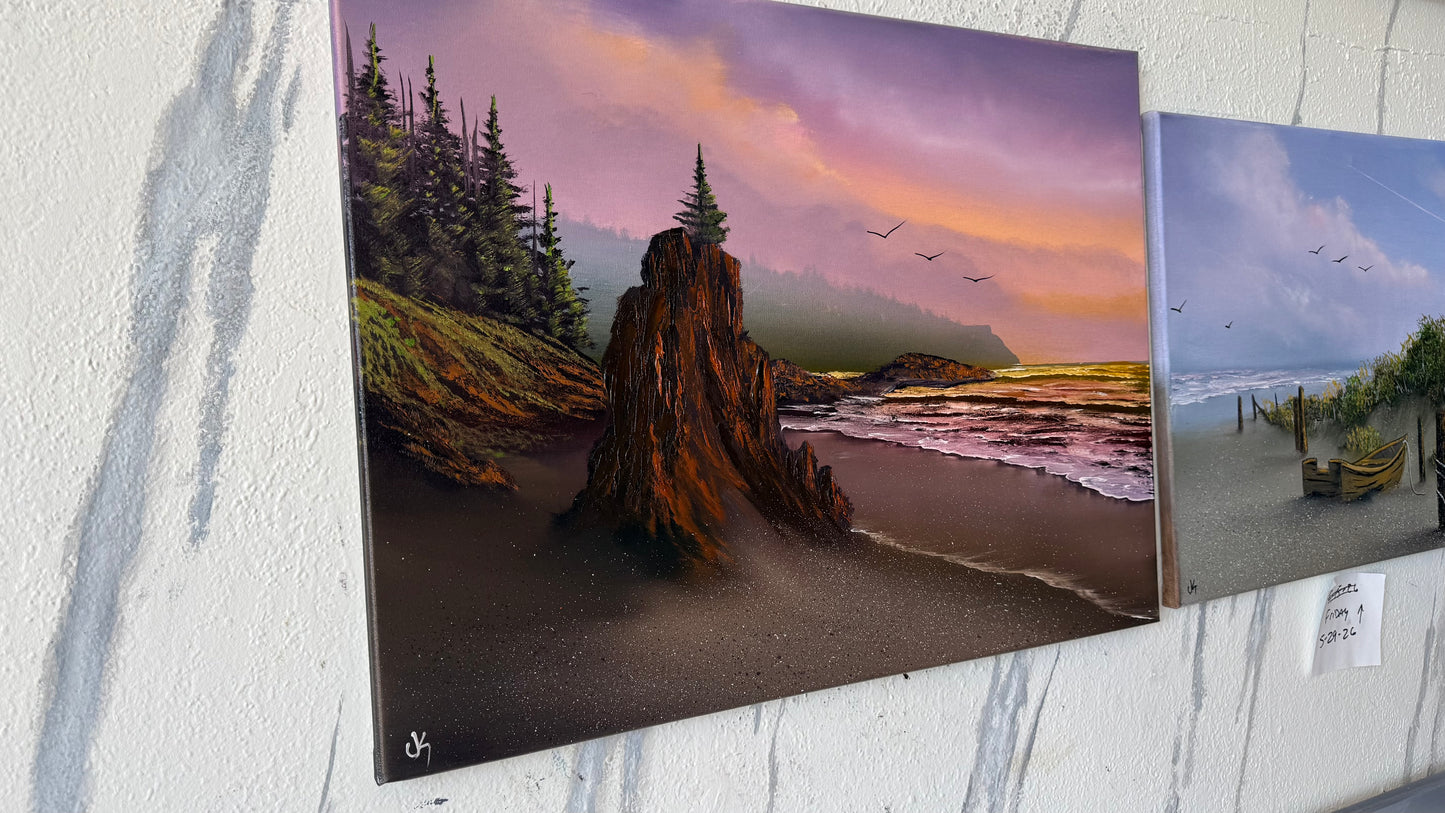 Painting #2460 - 18x24" Canvas - Sunset Oregon Coast painted 5-26-26