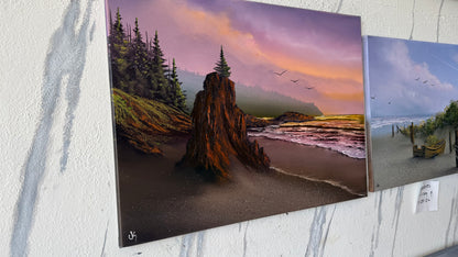 Painting #2460 - 18x24" Canvas - Sunset Oregon Coast painted 5-26-26
