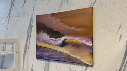 Painting #2165 - 16x20" Canvas - Sunset Seascape painted 11-26-25