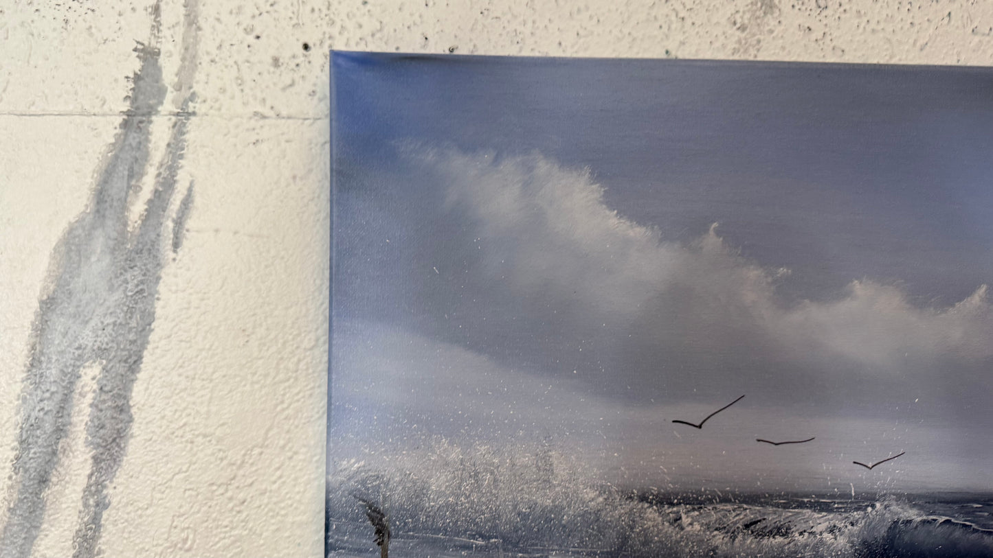 Painting #2321 - 16x20" Canvas - Crashing Wave Cattails Seascape painted 3-7-26