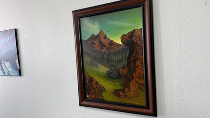Painting #2556 - 18x24" Canvas - Framed Sunset Mountain Landscape painted 8-19-26