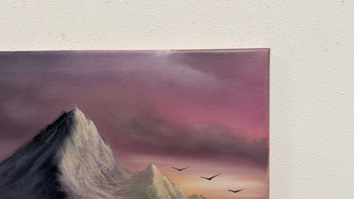 Painting #2608 - 16x20" Canvas - Sunset Mountain Landscape painted by Josh and Dani 9-19-26