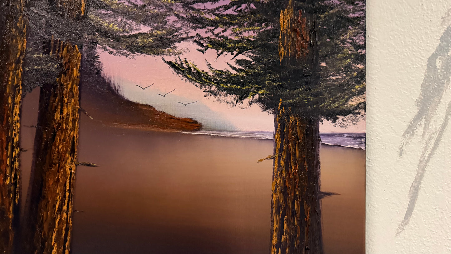 Painting #2373 - 16x20" Canvas - Sunset Oregon Seascape painted 4-4-26