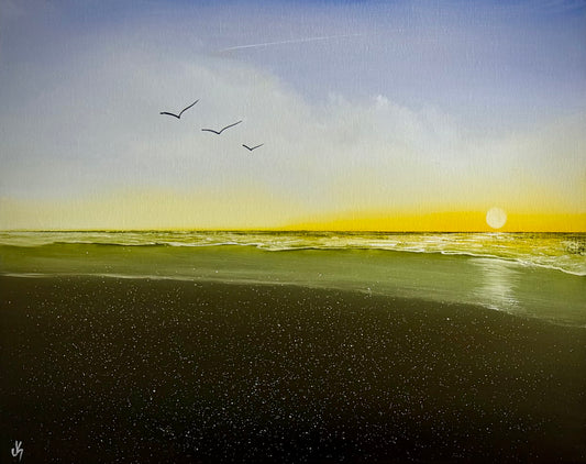 Painting #2507 - 16x20" Canvas - Sunset Seascape painted 7-9-26