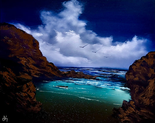 Painting #2210 - 16x20" Canvas - Night Seascape painted 12-29-25