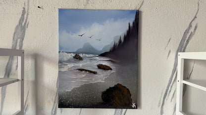 Painting #2062 - 16x20" Canvas - In The Mist - Oregon Coast Seascape painted 9-18-25