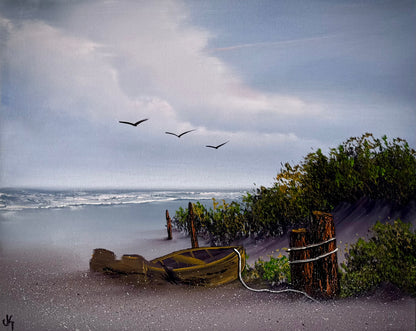 Painting #2466 - 16x20" Canvas - East Coast Boat Seascape painted 5-29-26