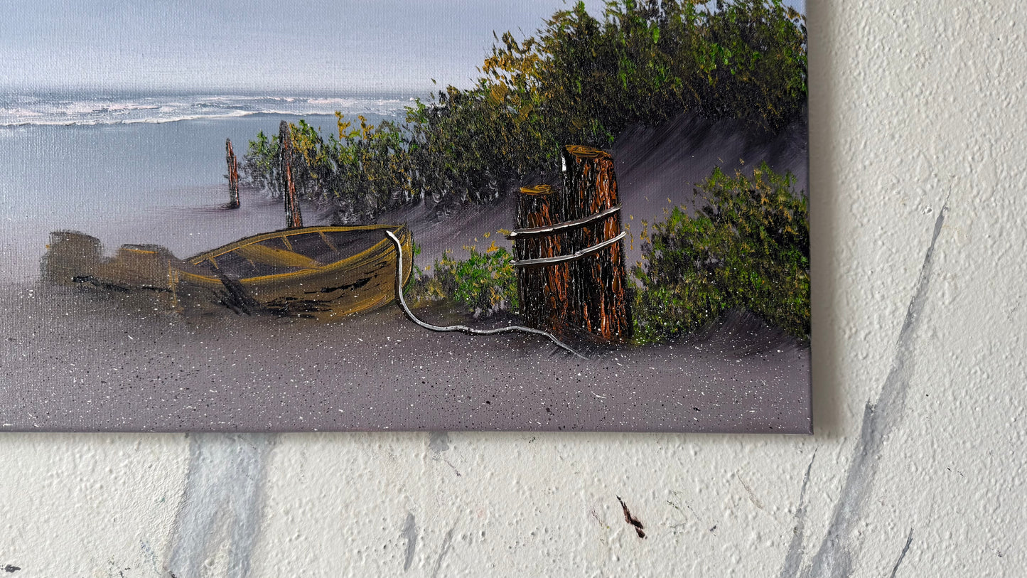 Painting #2466 - 16x20" Canvas - East Coast Boat Seascape painted 5-29-26