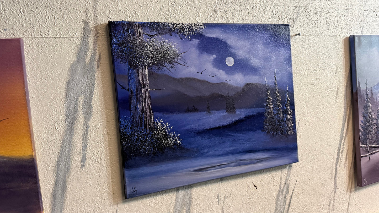 Painting #2229 - 16x20" Canvas - Night Farm Landscape painted 1-9-26