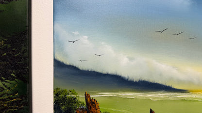 Painting #2513 - 16x20" Canvas - Sunrise Seascape painted 7-12-26
